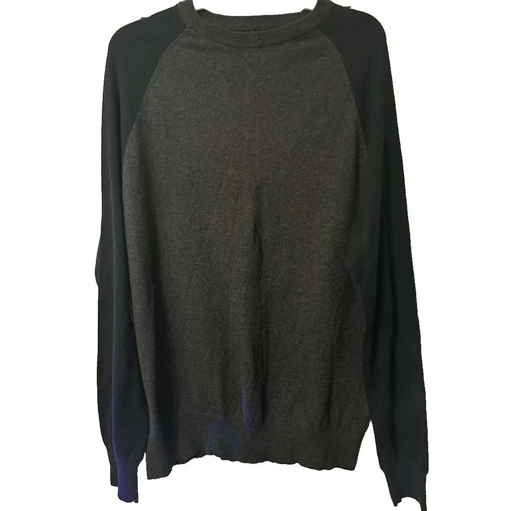J.Crew Cotton with Cashmere Crewneck Sweater Mens XL Black Gray Pullover